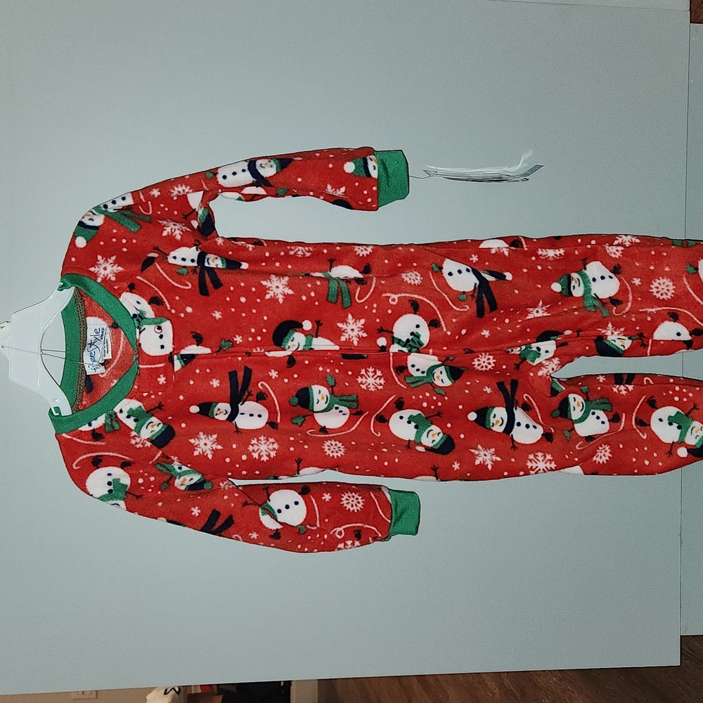 Red & White Snowman Fleece Bodysuit Pajamas